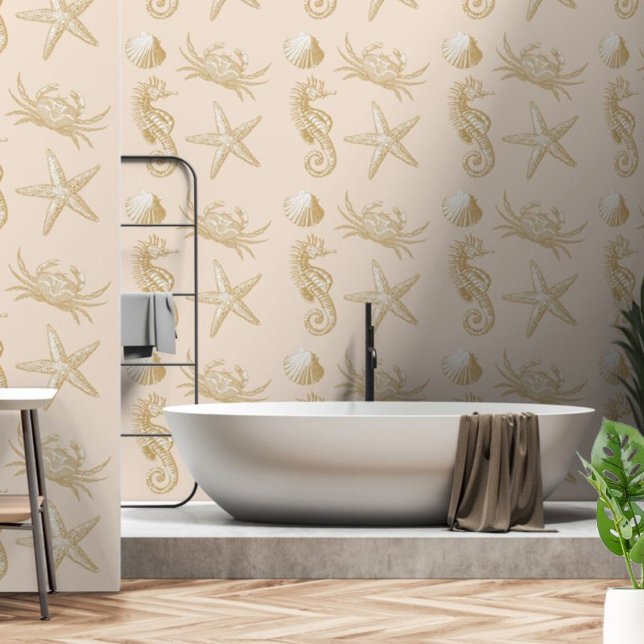 Papier Peint Ocean Beach Seahorse Starfish Crabe & Shell Motif (Créateur téléchargé)