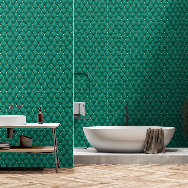 Papier Peint Ogee Gold Diamond Tufted Emerald Green (Salle de bain)