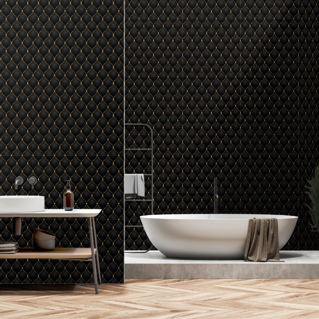 Papier Peint Ogee Gold Diamond Tufted Noir (Salle de bain)
