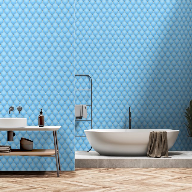 Papier Peint Ogee Gold Diamond Tufted Sky Blue (Salle de bain)
