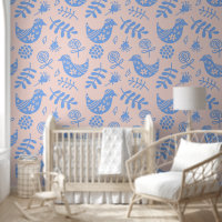 Oiseaux d'art populaire Pastel rose et bleu