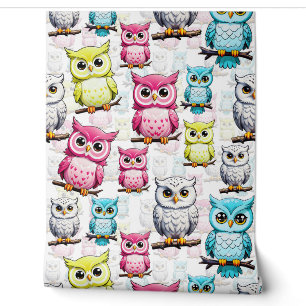 Papier Peint Oiseaux de Chouette colorée Motif Arrière - plan b