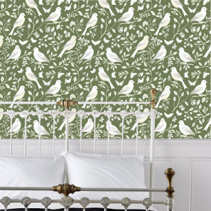 Papier Peint Oiseaux de Cottagecore en vert