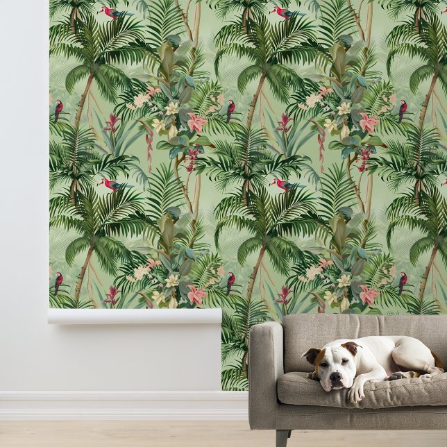 Papier Peint Oiseaux de la forêt tropicale feuilles palmiers (Créateur téléchargé)