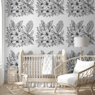 Papier Peint Oiseaux Et Fleurs Attendent De Colorer