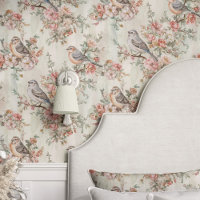 Oiseaux et fleurs de cerisier sur fond beige