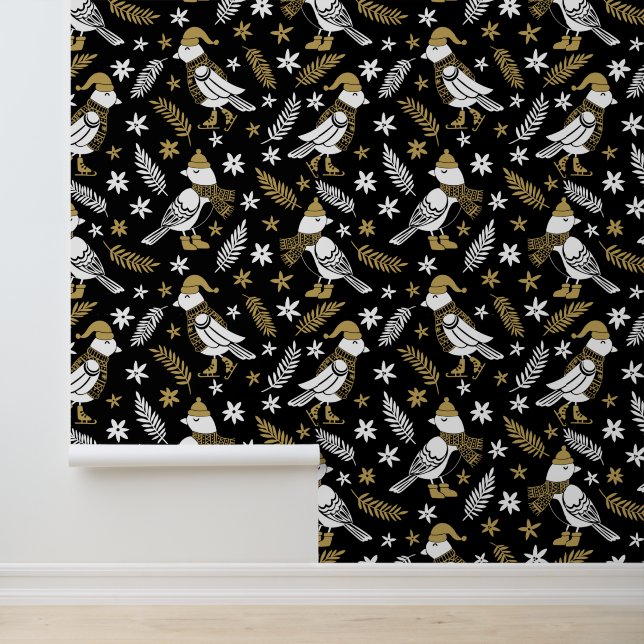 Papier Peint Oiseaux motifs de Noël festifs (Application)