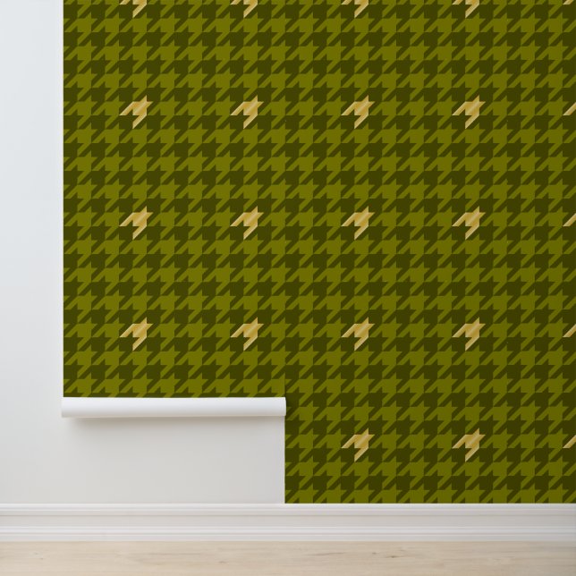 Papier Peint Olive avec Houndstooth or Accent (Application)