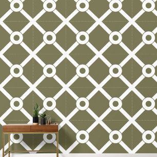 Papier Peint Olive Green et blanc Lattice moderne