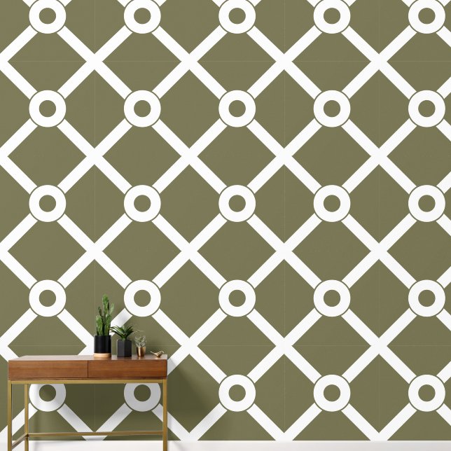 Papier Peint Olive Green et blanc Lattice moderne (Couloir)