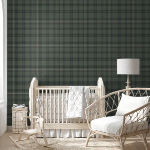 Papier Peint Olive Green Plaid Farmhouse moderne Tartan