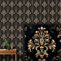 Or sur noir Dramatique Gothique Damask