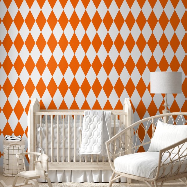 Papier Peint Orange blanc Arlequin Diamants Checkers Design (Créateur téléchargé)
