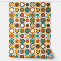 Orange Brown Turquoise Bleu Mid-Century Cercles Mo