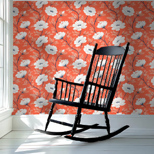 Papier Peint Orange et Blanc Floral Gras