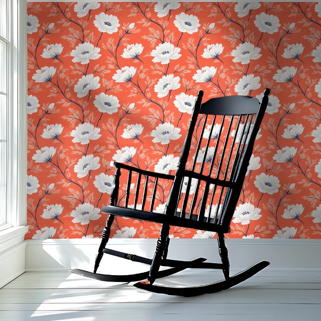 Papier Peint Orange et Blanc Floral Gras (Créateur téléchargé)