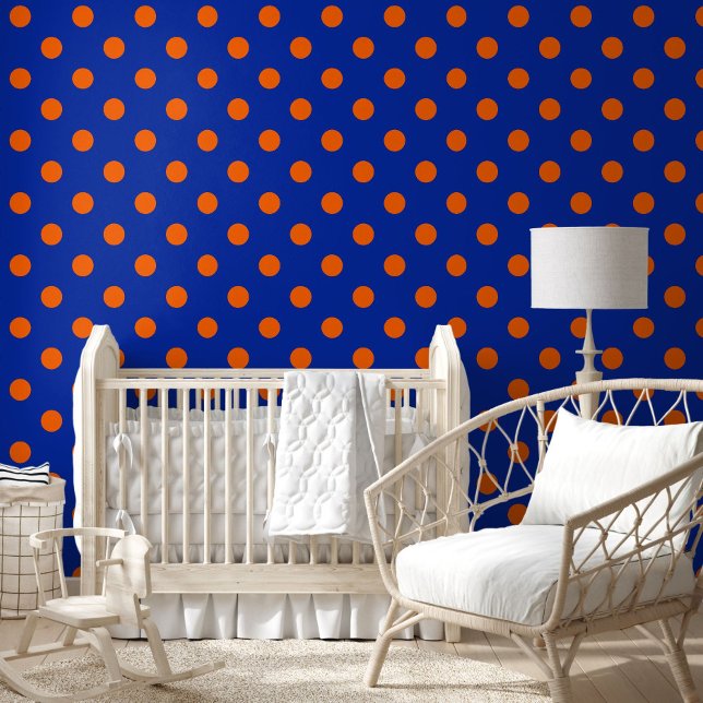 Papier Peint Orange On Blue Polka Dots Pattern Design  (Créateur téléchargé)