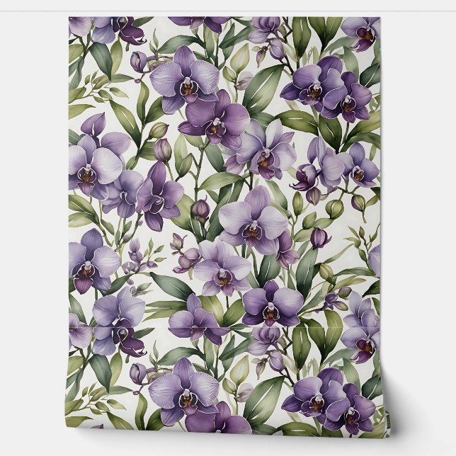Papier Peint Orchidée d'aquarelle délicate dans des teintes mau (Déroulement)