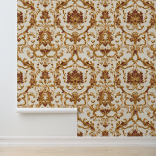 Papier Peint Ornement doré baroque luxueux sur ivoire