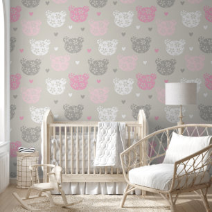 Papier Peint Ours En Teddy Rose Oreilles Couvre-Mur En Dentelle