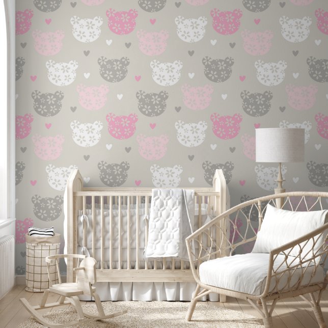 Papier Peint Ours En Teddy Rose Oreilles Couvre-Mur En Dentelle (Enfants)