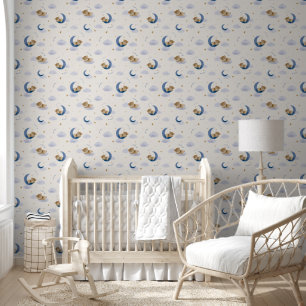 Papier Peint Ourson Mignon Sur Lune Pêche Douce Décoration de C