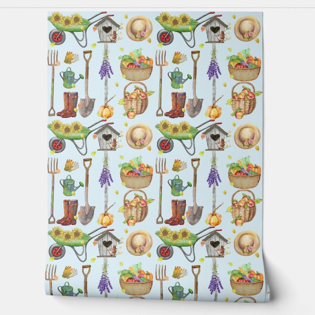 Papier Peint Outils De Jardinage De Récolte Fruits Et Fleurs (Déroulement)