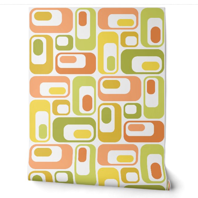 Papier Peint Ovales Mod rétro Jaune Orange Vert (Déroulement)