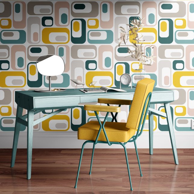 Papier Peint Ovals Rétro Mod Aqua Bleu Sarcelle Rose Jaune  (Créateur téléchargé)