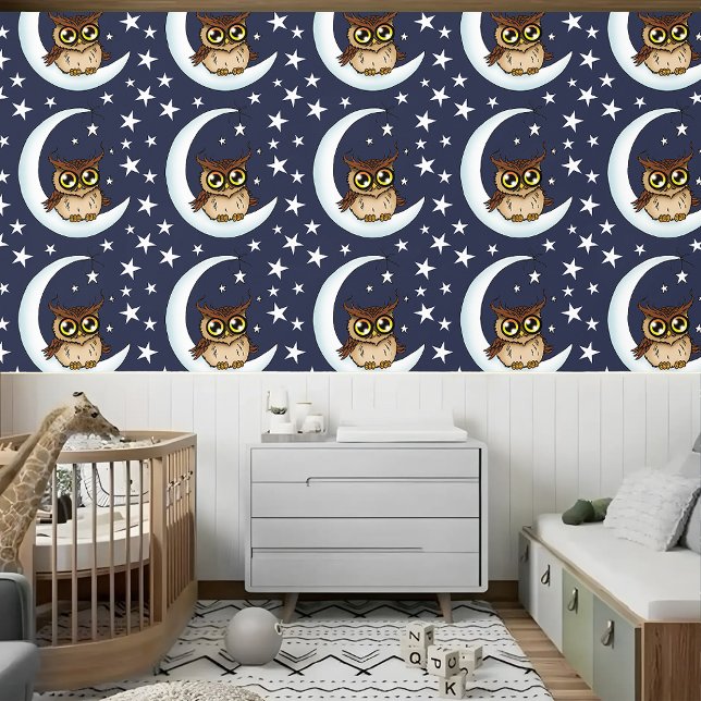 Papier Peint Owl Moon Blue Cute Stars (Créateur téléchargé)