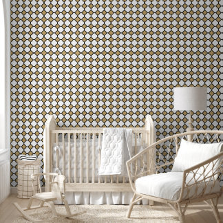 Papier Peint Pailleté doré noir et blanc géométrique Quatrefoil