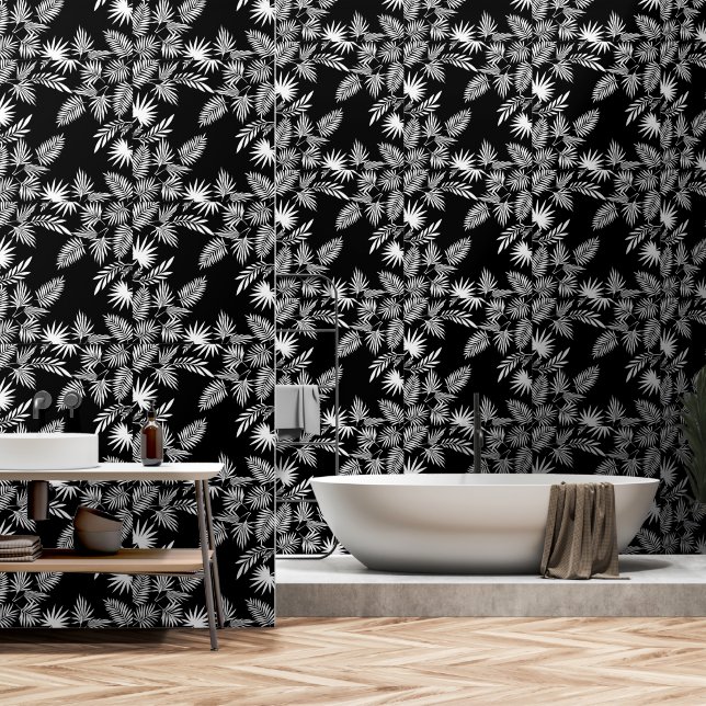 Papier Peint Palm Feuilles Peel and Stick Tropical moderne (Salle de bain)