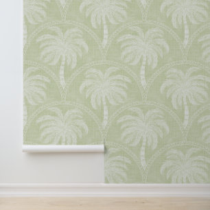 Papier Peint Palmiers en motifs d'arche vert pastel texturés