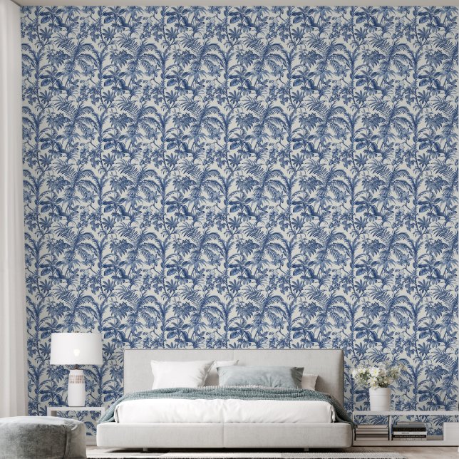 Papier Peint Palmiers tropicaux Bleus Boho (Chambre à coucher)