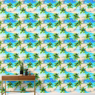 Papier Peint Palmiers tropicaux île côtière été motif