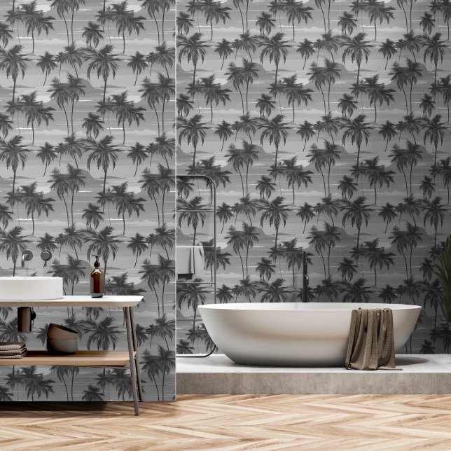 Papier Peint PalmTrees 055 b&w (Salle de bain)