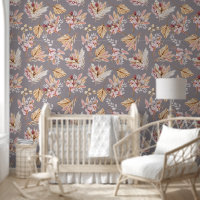 Pampas herbe beige rose gris motif floral