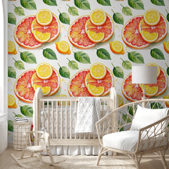 Papier Peint Pamplemousse et citrons Aquarelle Citrus (Enfants)