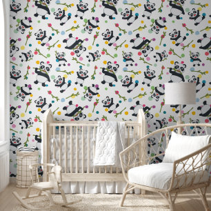 Papier Peint Panda poka coloré point blanc peel et bâton
