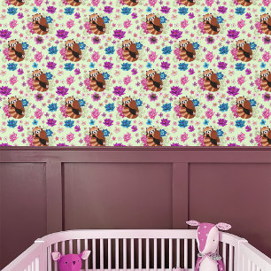 Papier Peint Panda Rouge Lotus Fleurs Henné