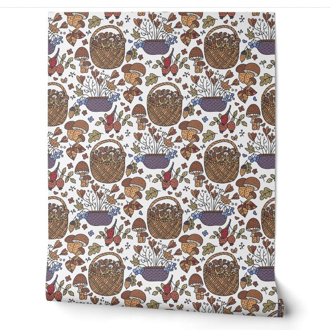 Papier Peint Panier amusant de champignons Motif (Déroulement)