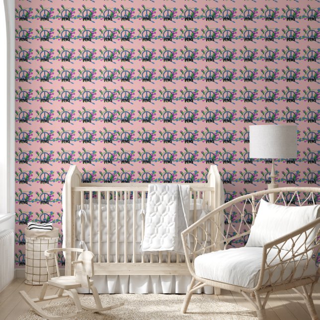 Papier Peint Panneau de Paix Abstraite cool Bright Scrolls Pink (Enfants)