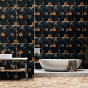 Papier Peint Panneaux acoustiques hexagonaux en bois orange 3D