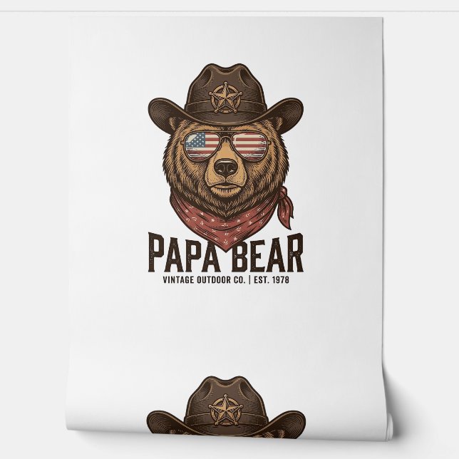 Papier Peint Papa Bear Cowboy Bear Patriotic Vintage Vector Des (Déroulement)
