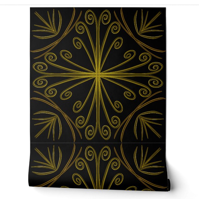 Papier Peint Papel Pintado Metallic flower tile abstract GOLD (Déroulement)
