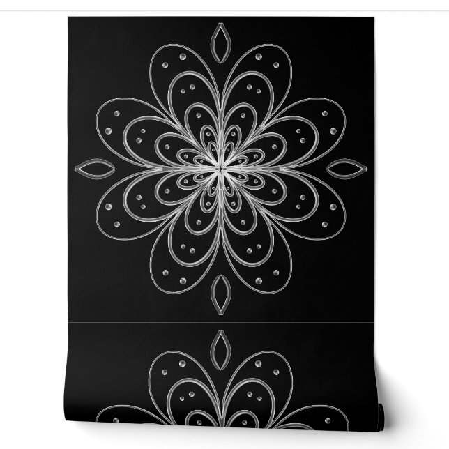 Papier Peint Papel Pintado Metallic flower tile abstract silver (Déroulement)