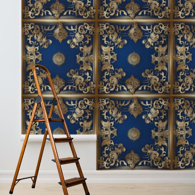 Papier Peint Papier peel et collet bleu or (Peel and Stick Wallpaper Blue Gold Wallpaper)
