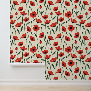 Papier Peint Papiers rouges gras Modèle floral classique