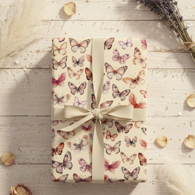 Papier Peint Papillon Aquarelle Élégant Cadeau Jol (Butterfly Pattern Watercolor Elegant Pretty Gift Wrapping Paper Sheets
)