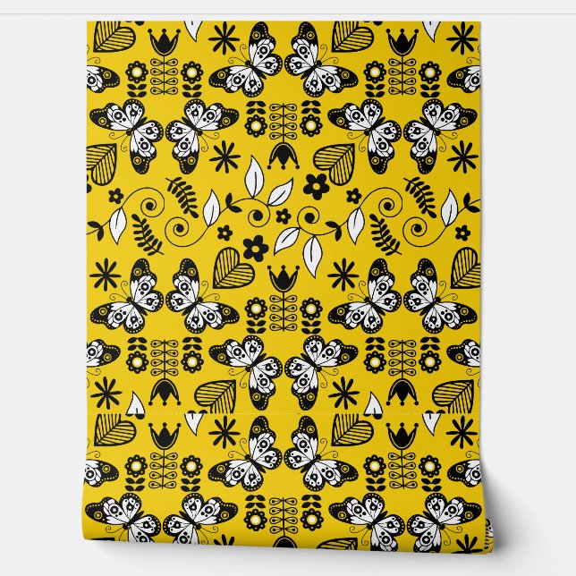 Papier Peint Papillon art populaire scandinave (Déroulement)